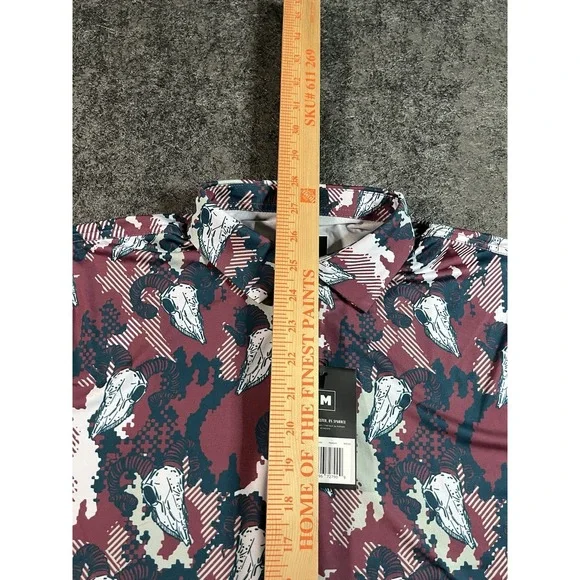 Waggle Golf Polo Shirt Mens Medium Performance Stretch Big Horn Print AOP - NWT - Picture 7 of 8